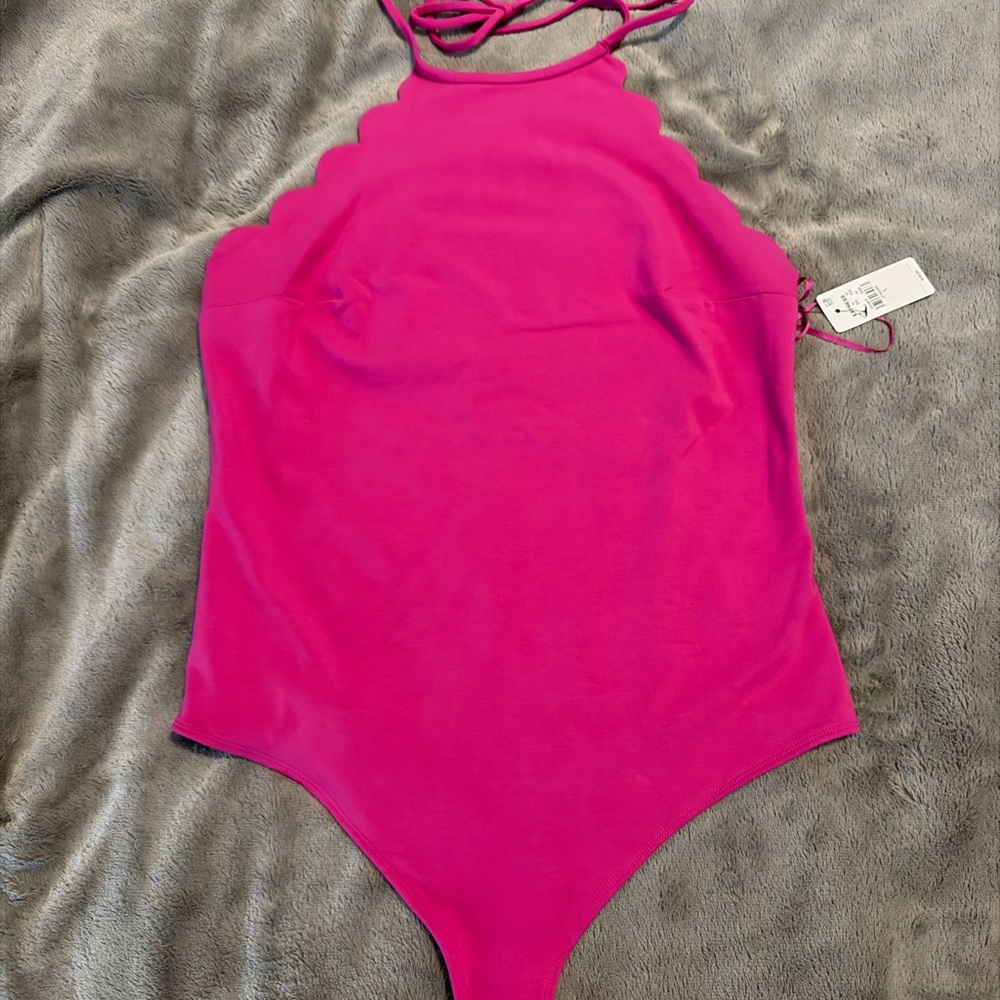 Pink Scalloped Halter Bodysuit